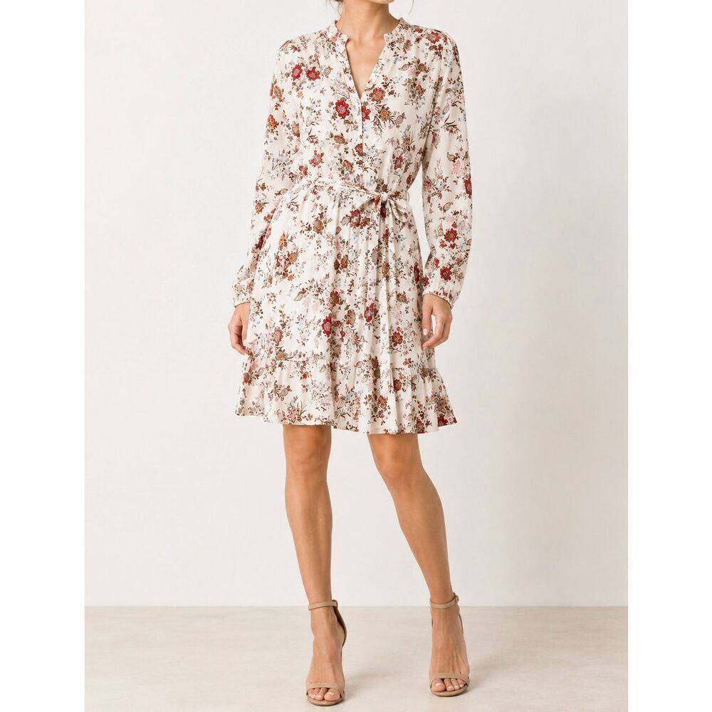 LOFT Petite Floral Mini Dress SP Boho Cottagecore Tie Waist Dress